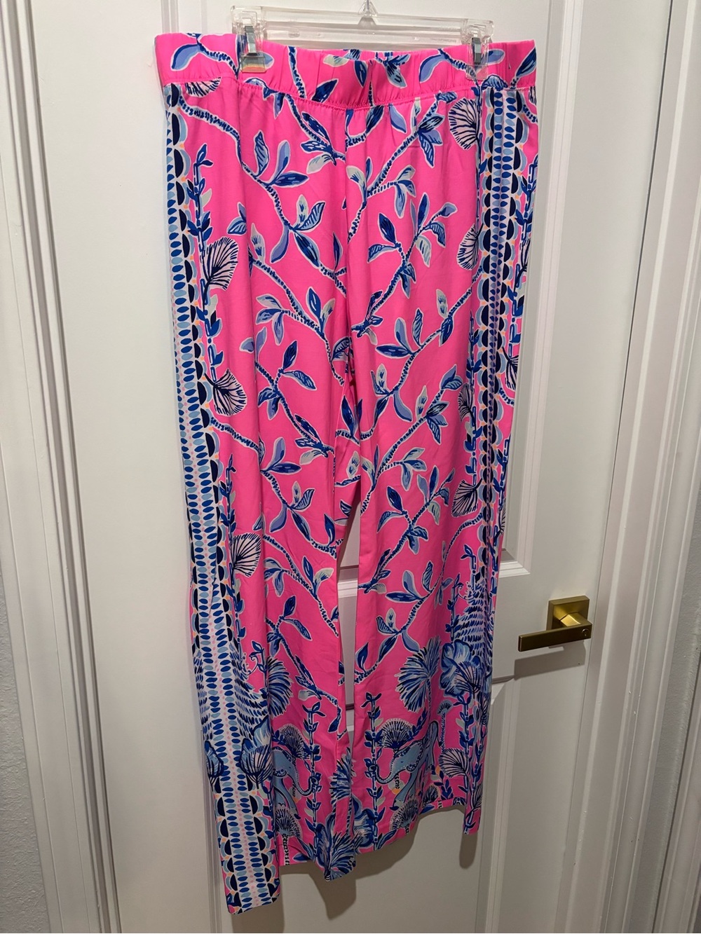 Lilly Pulitzer Bal Harbour Palazzo Pant Pink Isle Slathouse Jungle Elephant L - Picture 3 of 10